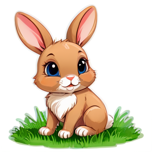 cute rabbit sitting on grass - icon | sticker