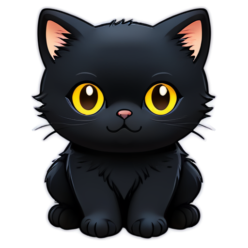 sweet cat black cat rounded face - icon | sticker