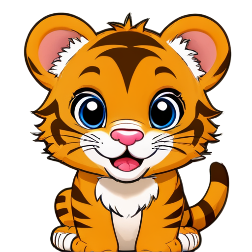 Cute cartoon tiger cub smiling in up to 8 colours, no gradients - icon | sticker