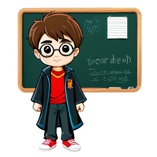 Harry Potter near the school blackboard showing super - icon | sticker