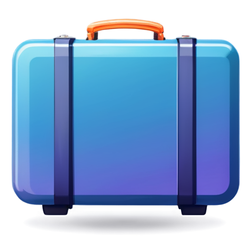 A flat design icon of a suitcase. The suitcase has a rectangular shape with rounded edges and a handle on top. It features simple details like a small luggage tag and subtle horizontal stripes. The main color is a bright orange, light blue, light purple, making it easily noticeable against the white background. - icon | sticker