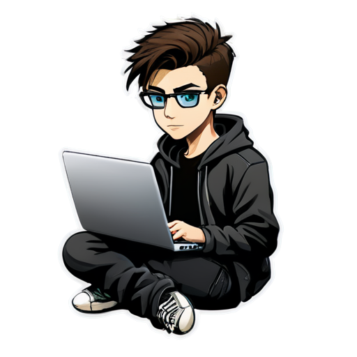 Cyberpunk young man with laptop - icon | sticker