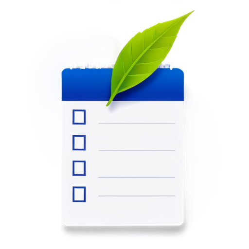 Design an icon for a to-do list app called 'ToDoLeaf'. The icon should feature a single leaf with checkboxes and lines on it, resembling a notepad. The leaf should be stylized in a modern and minimalist way, with clean lines and simple shapes. The checkboxes should be small and neatly aligned on the leaf, indicating tasks to be completed. The lines on the leaf should resemble those of a notepad, suggesting that it's a tool for organizing tasks and notes. The overall design should be eye-catching and easily recognizable, even at smaller sizes. - icon | sticker