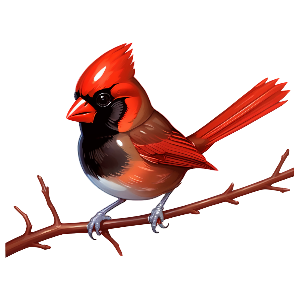 ultra-detailed, lithographic prints of Northern Cardinal The male has bright red feathers, a crest on its head, and a black mask, while the female has a reddish-brown plumage. and standard flower bloom,charles joseph hullmandel, - icon | sticker