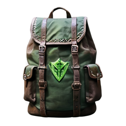 medieval backpack with green arrow coming out of it - icon | sticker