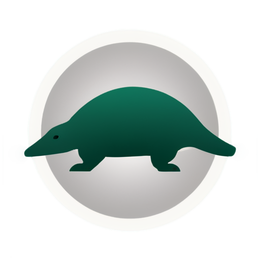 Australian echidna, the tongue is laconically and creatively combined with the attachment for the sorting robot, minimalist style, no fill, dark green gradient lines, white background, logo in a circle - icon | sticker