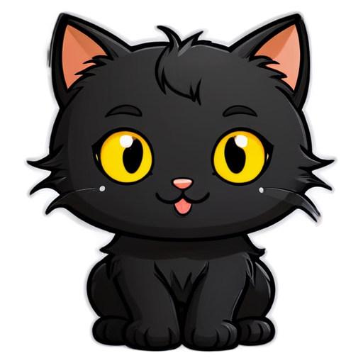 A black cat has hair on his head and the cat is smiling - icon | sticker