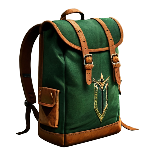 medieval backpack with green arrow coming out of it - icon | sticker