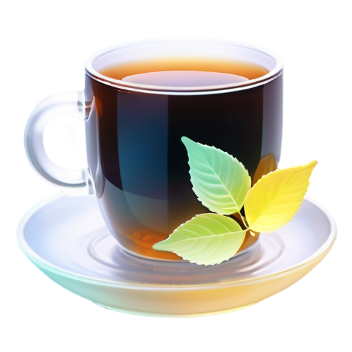 Transparent, or a pleasant mint-colored cup with almost transparent yellowish tea in it, distinct mint leaves float in the tea (if the mug is still not transparent, then they lie next to it on a saucer) - icon | sticker