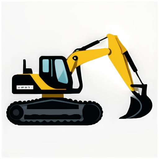 flat, minimalistic icon for Company for rental of construction equipment, black and white, mimimum elements, . Main component is excavator, side view - icon | sticker