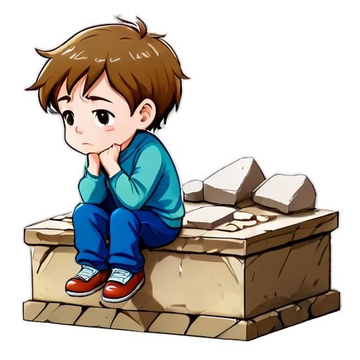 A young boy in tomb with sadness, crying,full broken - icon | sticker