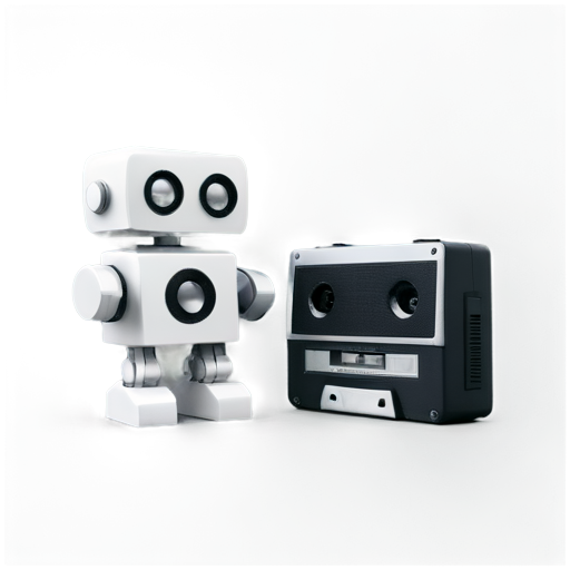 Two robots are sitting in an embrace, looking into the distance, next to a cassette recorder - icon | sticker