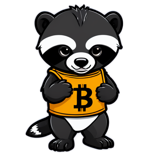 a honey badger with a bandage with a bitcoin badge on his head, outline with a black outline - icon | sticker