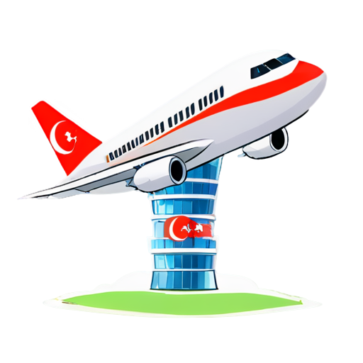 Airport tower , plane and turkish flag. - icon | sticker