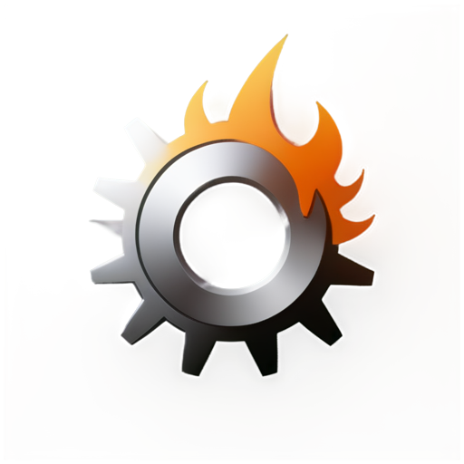 An icon in an industrial metal style with an image of a gear and flames. - icon | sticker