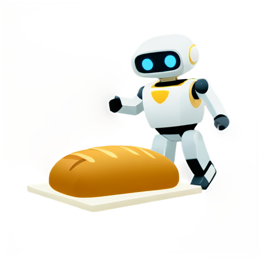 bread robot harvesting bread against the background of a field and stars - icon | sticker