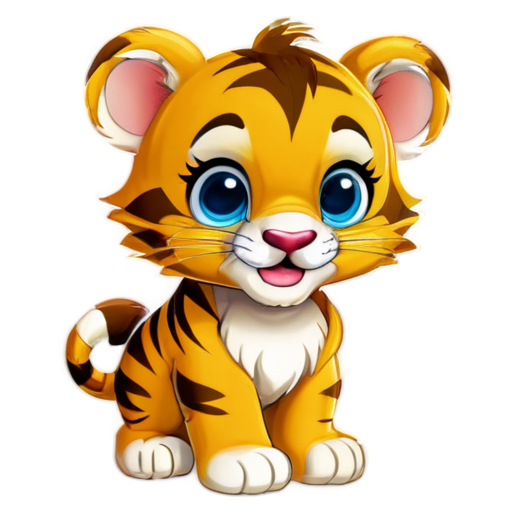 Cute cartoon tiger cub smiling in up to 8 colors - icon | sticker