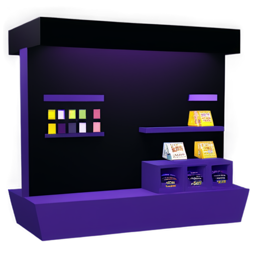 A Bazaar Stand featuring Purple and Black colors only set againts a black background. Selling board games - icon | sticker