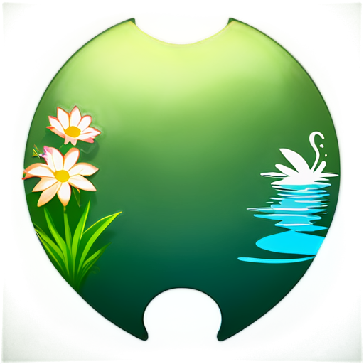 Create a modern logo of a paddle silhouette inside an oasis with flowers - icon | sticker