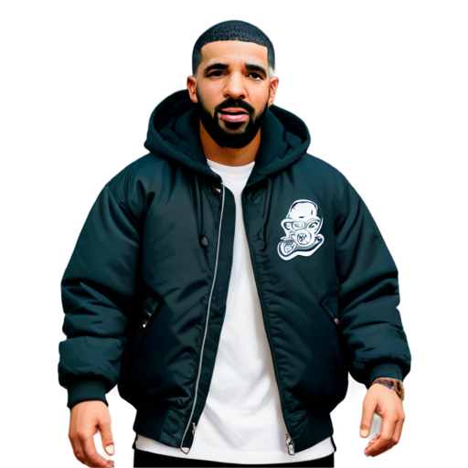 Drake, American Rapper, Holding a mic, Wearing a cool jacket, Cute face, Sticker - icon | sticker