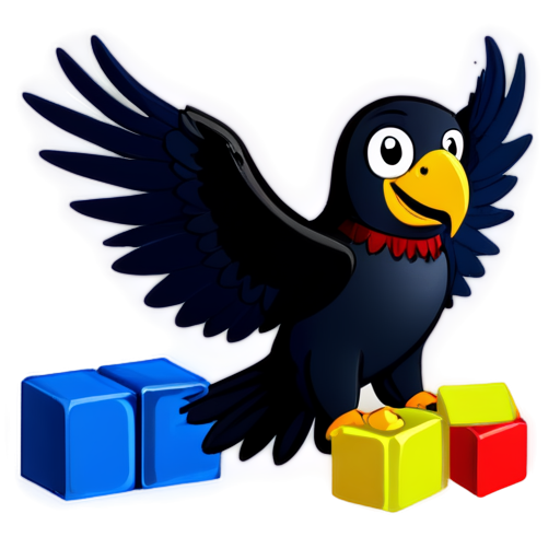 Cute Cartoon Eagle with red, blue, and yellow crayons and ABC blocks, Ideal for children content, animations, and educational materials - icon | sticker