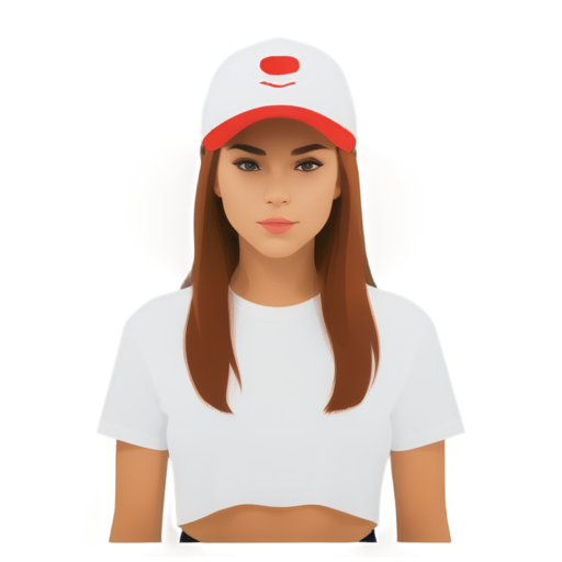 cat girl in red cap with white t-shirt - icon | sticker