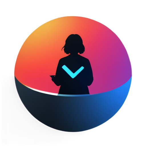 neon girl in sphere with mail from internet sunset background red sun - icon | sticker