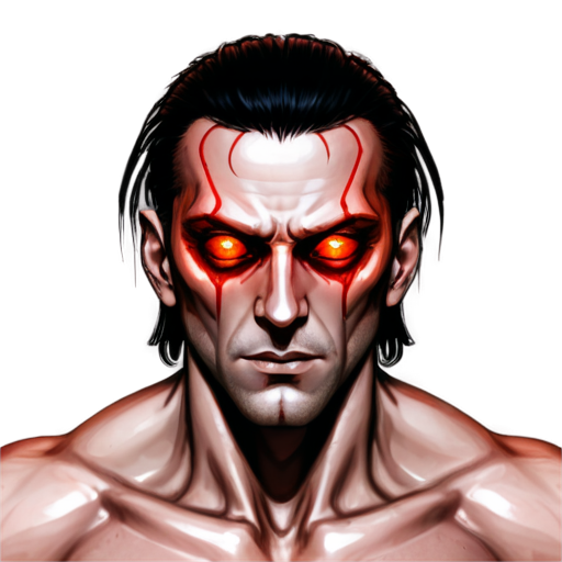 System shock game style. Cybernetic male. Red eyeballs in the shape of a heat - icon | sticker