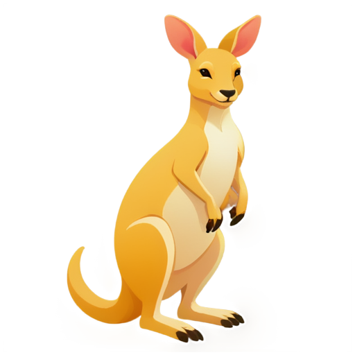 Animal icons,DWTB,white background,simple background,no humans,closed eyes,no lineart,kangaroo,solo,full body,standing,animal focus,u_u,blush stickers,***,animal,from side,signature,leaf, in bright, unrealistic colors such as purple - icon | sticker