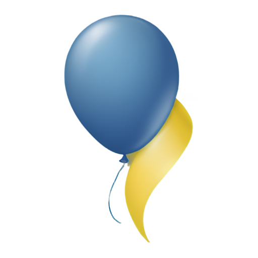 blue and yellow balloon with a ribbon, transparent png style - icon | sticker