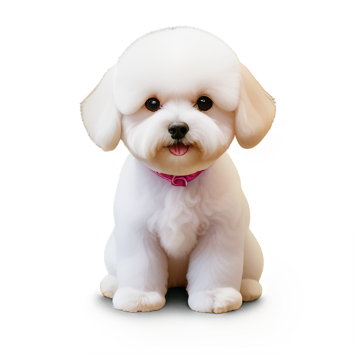 It’s a bichon frise dog. It sits on hind paws. It is cute and charming. The colors are violet, pink and orange - icon | sticker