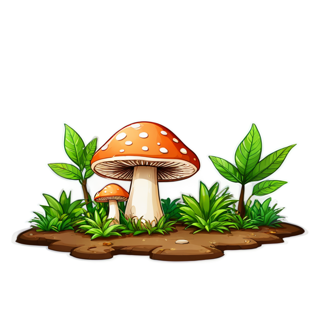 mushroom, jungle, colorful, colored stone, vegetation, road - icon | sticker