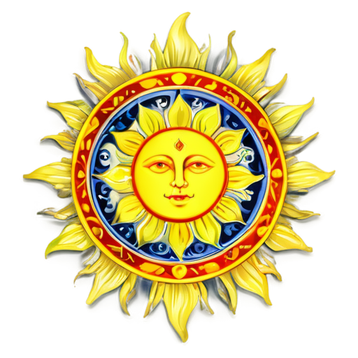 Sun in slavic style, vibrant colours - icon | sticker