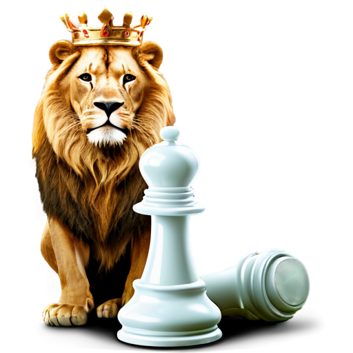 King chess piece with crown next to a lion - icon | sticker