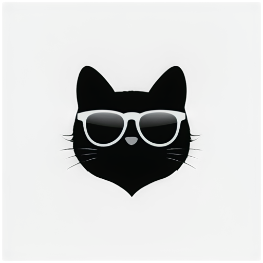 head of cat with aviator glasses in black color - icon | sticker