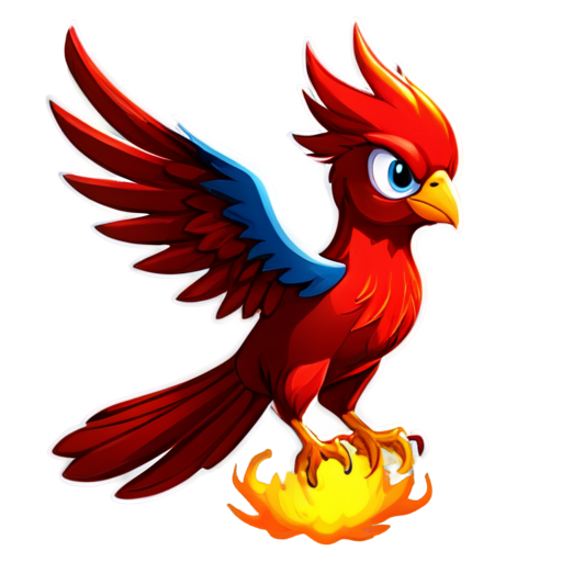 A phoenix-like bird, a one-legged, fiery red bird, symbolizing fire and light, the sacred bird of the Classic of Mountains and Seas - icon | sticker