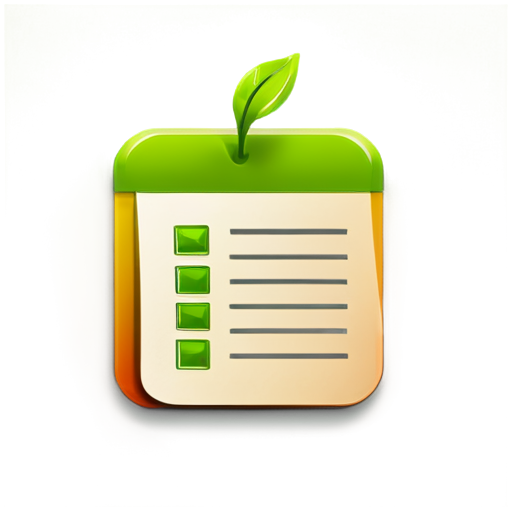 Create an icon for a to-do list app called 'To Do Leaf.' The icon should feature a single leaf with the texture of a notepad. On the leaf, include checkboxes and lines resembling those found on a traditional to-do list or notepad. The design should be simple, clean, and easily recognizable as a to-do list app icon. - icon | sticker