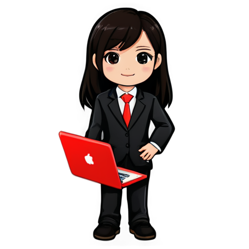 a student in a black suit with a red laptop - icon | sticker