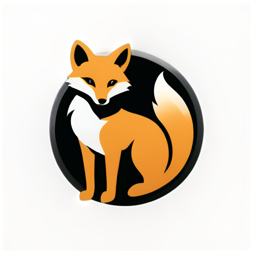 logo, cone-shaped logo frame, sharp corner at the bottom, black logo frame, black frame, image of a fox, stands on three paws, one bent, orange fox - icon | sticker