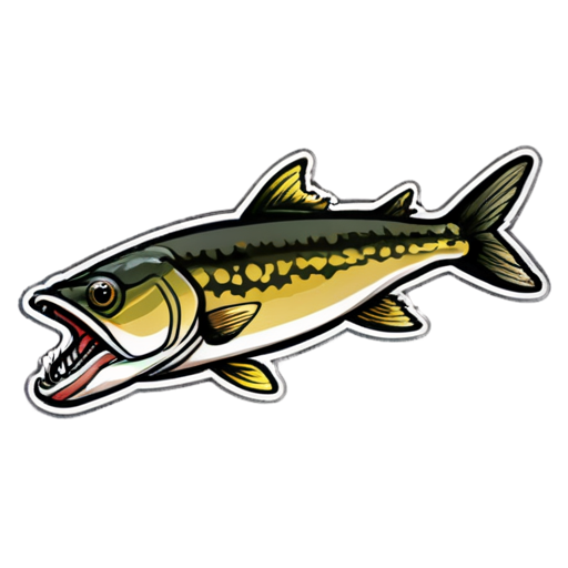 pike fish, minimalism, two fish, two colour, black and rad - icon | sticker