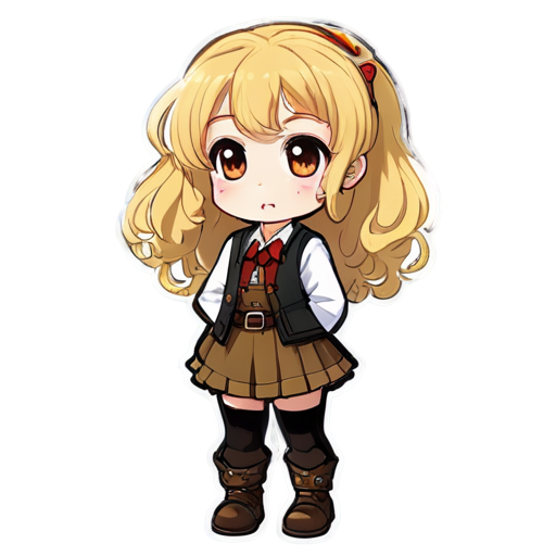 Anime, girl, looks like a dwarf, tiny, slim, young, pretty. curly blond hair, not a standard angle - icon | sticker