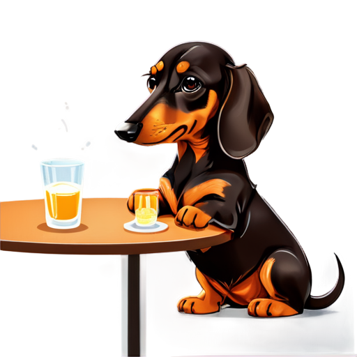 adult dachshund sitting at table with glass of vodka - icon | sticker