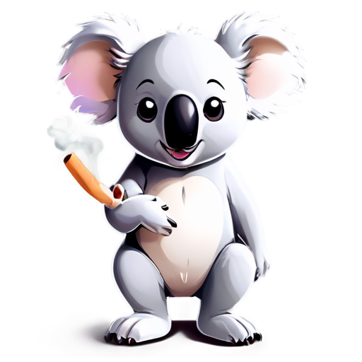 Koala bear male with his hand puffing on a joint and smoke coming off the joint - icon | sticker