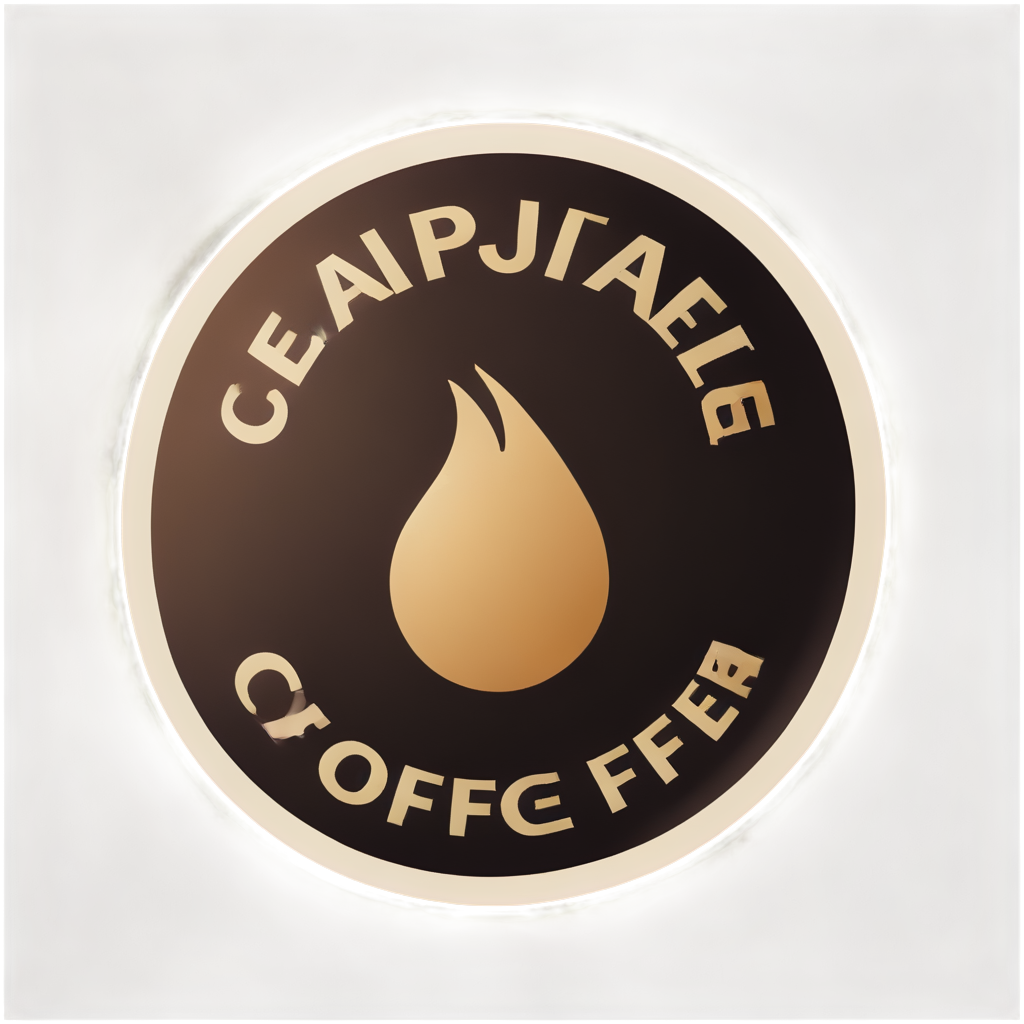 A circular logo, and inside the circular is a cup of hot black coffee with the logo of a coffee shop - icon | sticker