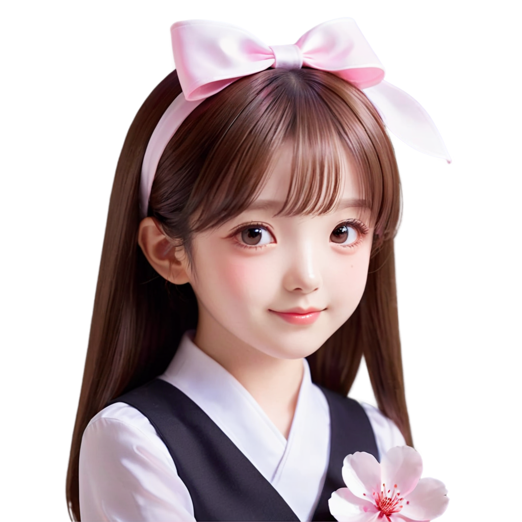 close up,1girl, solo, brown hair, smile, brown eyes, white neckerchief, school uniform, pink flower, looking at viewer, serafuku, black shirt, cherry blossoms, hair bow, branch, outdoors - icon | sticker