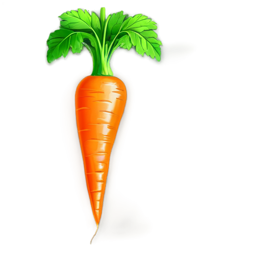 A live carrot, with eyes, the tip buried in the ground, cheerful, with green leaves - icon | sticker