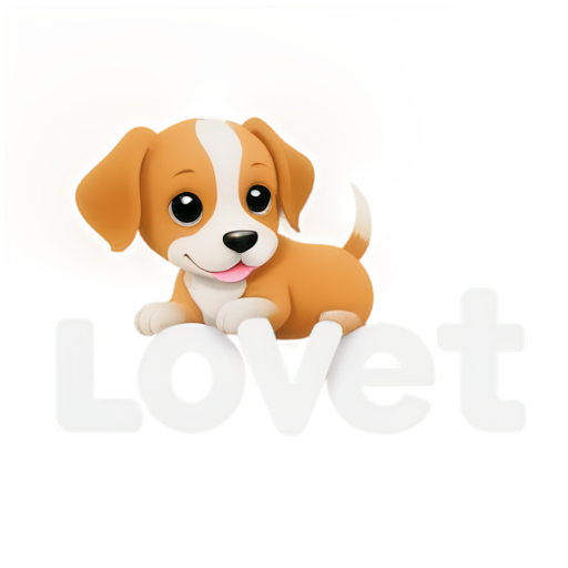 A cute puppy lying on top of the text 'lovepet,' with the text in a 3D artistic effect. - icon | sticker