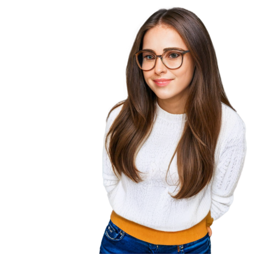 cute girl in glasses with long brown hair who loves junk - icon | sticker