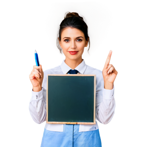 a 50-year-old physics teacher, brunette, Slavic appearance, with a square hairstyle and a pointer in her hand, on the background of a school board, 3D image - icon | sticker