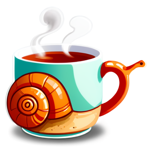 a mug of hot tea, steam coming out of the mug, a cute snail painted on the mug - icon | sticker